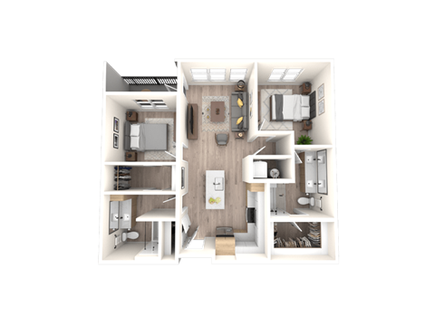 Floor plan for 2 beds, 2 baths, 962 sqft